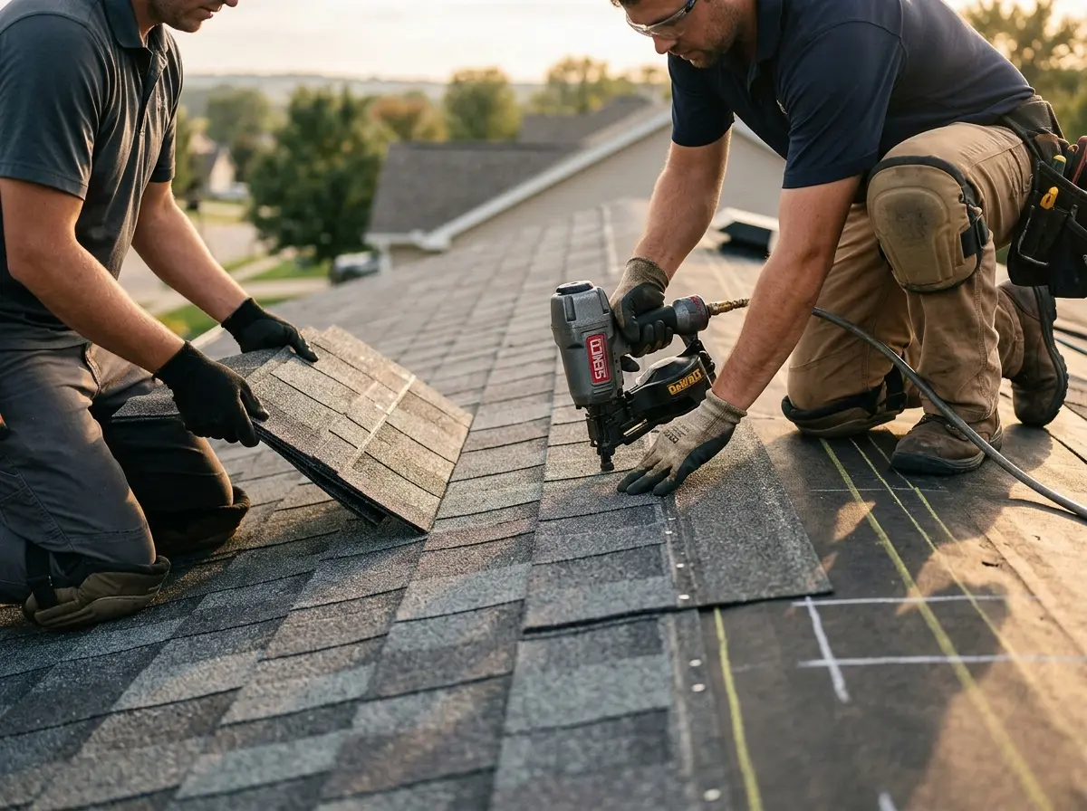 Professional roofer working on a residential roof in North Ogden